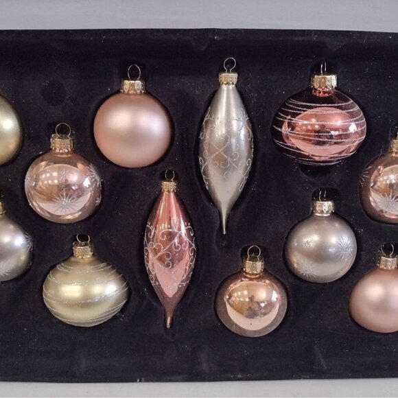 Jo-Ann Holiday 24 Piece Set Rose Gold Glass Bulbs Christmas Ornaments Sparkly - Picture 3 of 6